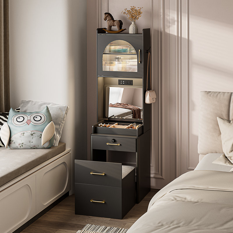 Mercer41 Ivanelle Makeup Vanity Tall Nightstand with Mirror Wayfair